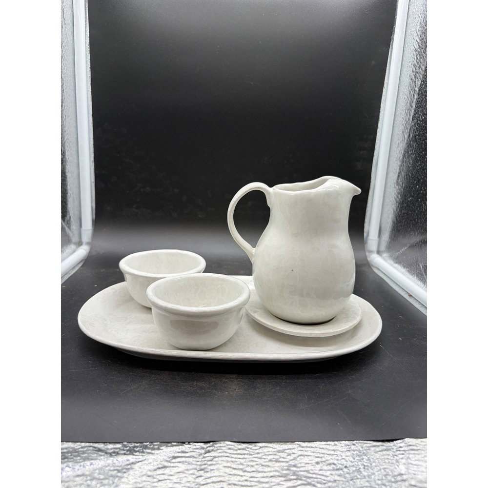 Bennington Potters Morning Glory White Stoneware Set Tray Pitcher Bowls 1633